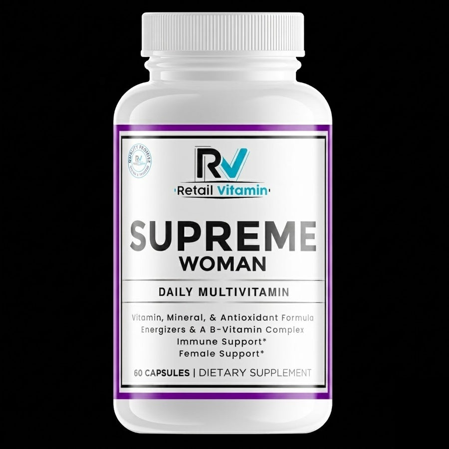 Supreme Woman 60-Capsule Women's Multivitamin bottle – white and purple-blue RetailVitamin label for daily nutrient support