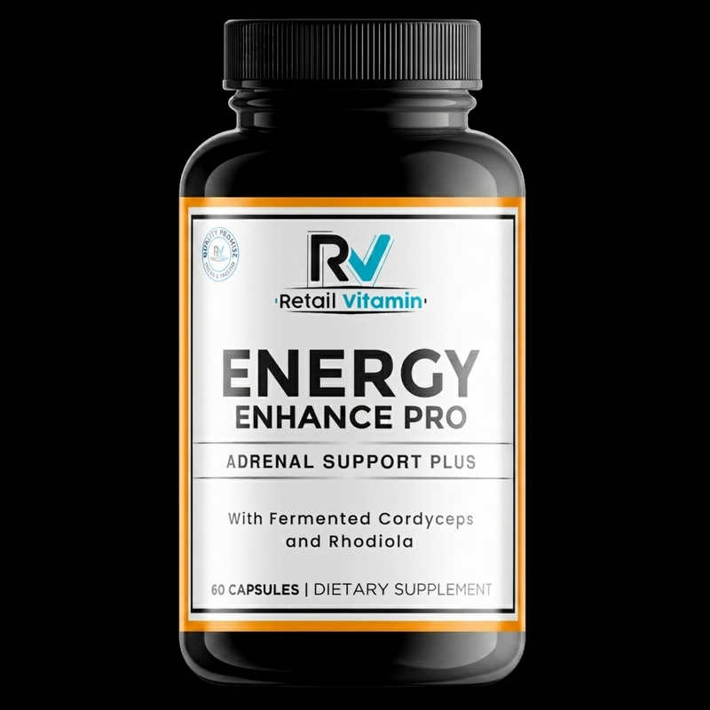 Energy Enhance Pro Daily Supplement - 60 Capsules bottle with white and blue RetailVitamin label