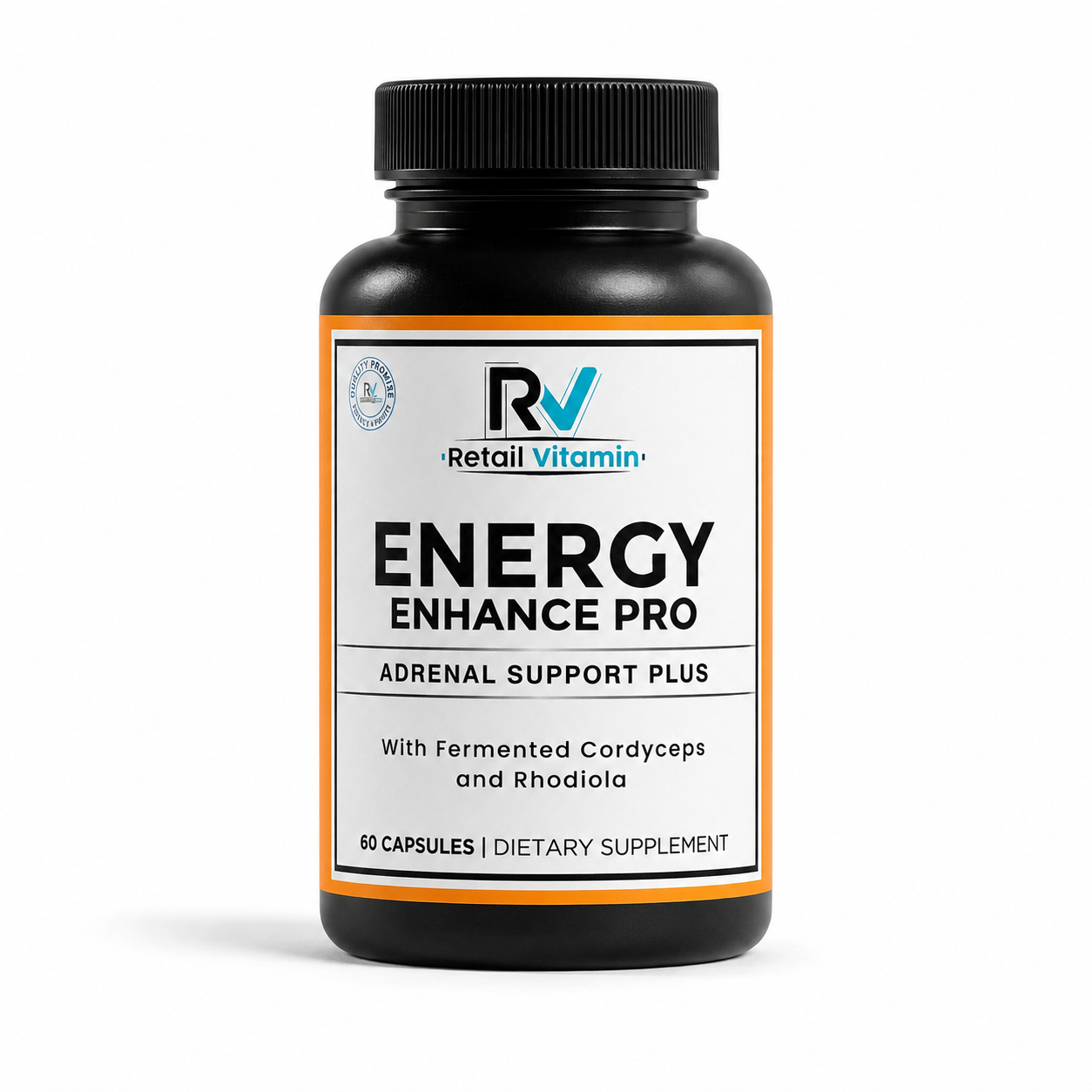 Energy Enhance Pro Daily Supplement - 60 Capsules bottle with white and blue RetailVitamin label